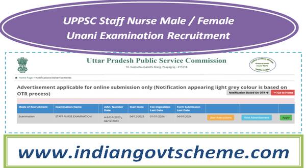 UPPSC Staff Nurse Male / Female Unani Examination Recruitment 2023