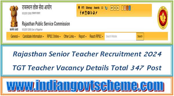 Rajasthan Senior Teacher Recruitment 2024 : TGT Teacher Vacancy Details Total 347 Post