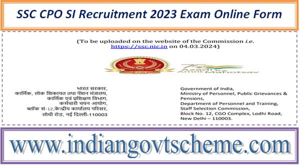 SSC CPO SI Recruitment 2023 Exam Online Form
