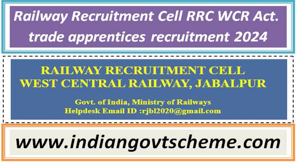 Railway Recruitment Cell RRC WCR Act.  trade apprentices recruitment 2024
