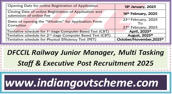 DFCCIL Railway Junior Manager, Multi Tasking Staff & Executive Post Recruitment 2025