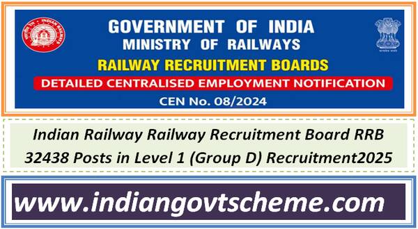 Indian Railway Railway Recruitment Board RRB 32438 Posts in Level 1 (Group D) Recruitment2025