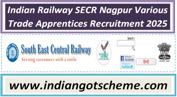 Indian Railway SECR Nagpur Various Trade Apprentices Recruitment 2025