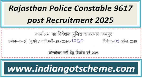Rajasthan Police Constable 9617 post Recruitment 2025