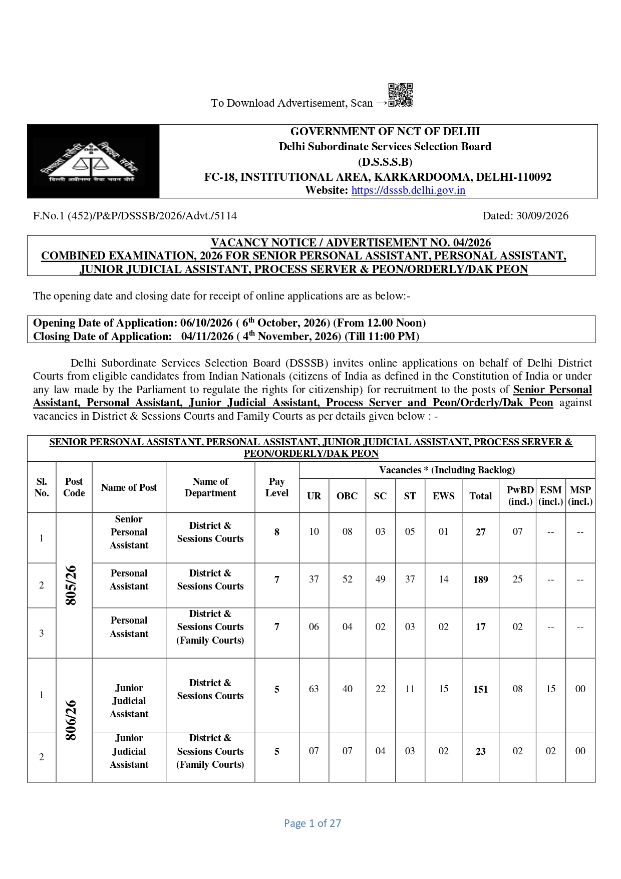DSSSB Delhi District Court Recruitment 2026, Apply Online for 641 Senior PA, PA, JJA, Process Server & Peon Posts 1 DSSSB Delhi District Court Recruitment 2026, Apply Online for 641 Senior PA, PA, JJA, Process Server & Peon Posts