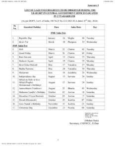 List of Gazetted and Restricted Holidays for the Year 2027 in CG Offices Located in Dehradun, Uttarakhand 2 List of Gazetted and Restricted Holidays for the Year 2027 in CG Offices Located in Dehradun, Uttarakhand